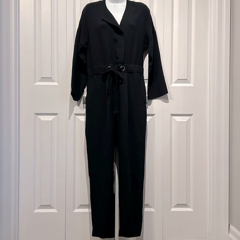 Mango Black Long‎ Sleeve Jumpsuit Size S (fits oversized) Nwot